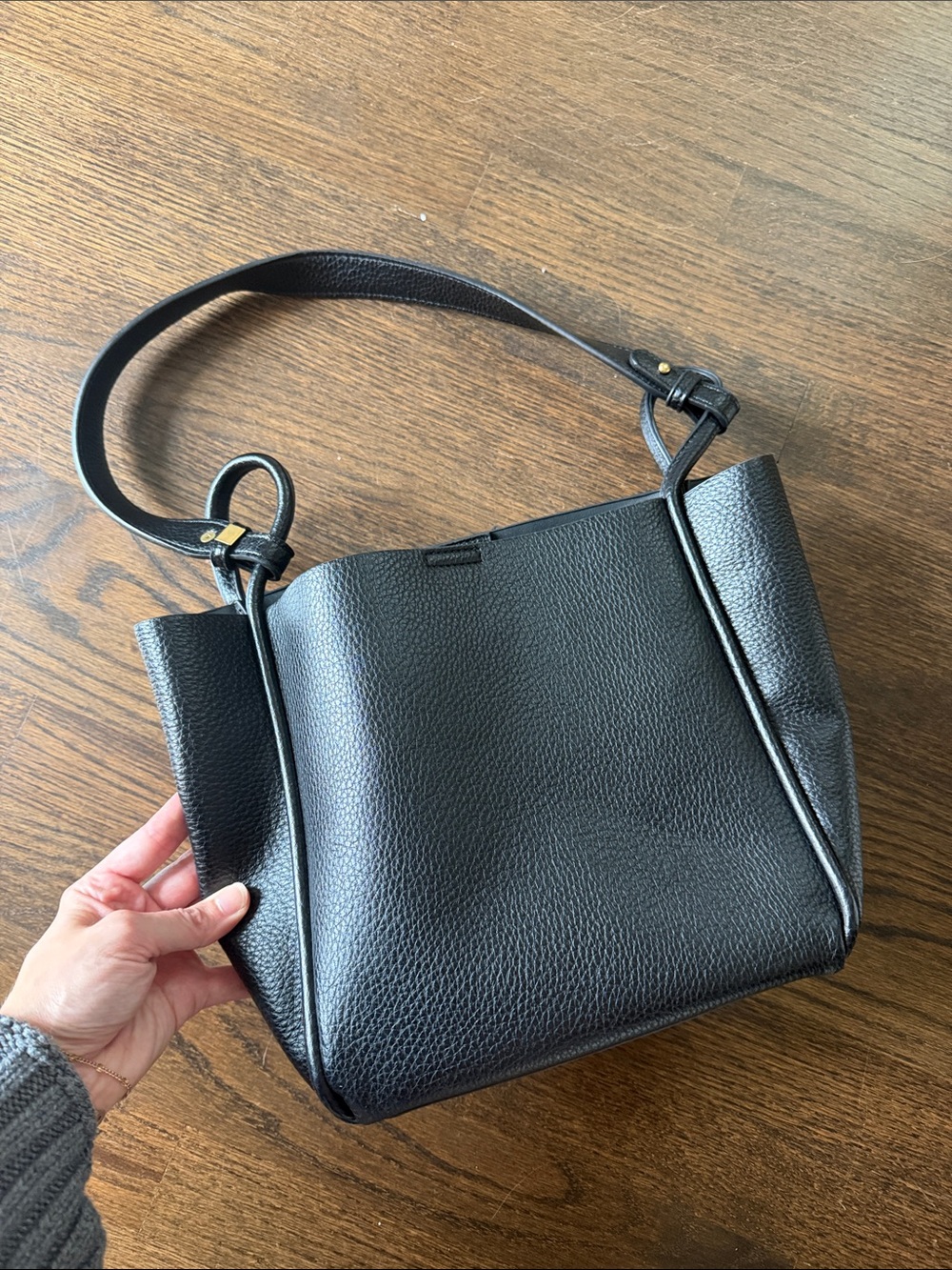 Black Leather Shoulder Tote Bag
